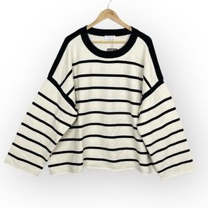 Gilli Boutique Parisian Stripe Minimalist Drop Shoulder Sweater Womens 3X Casual